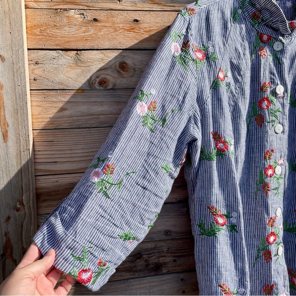 John.Mark linen button down collar loose fit embroidered top - Picture 2 of 12
